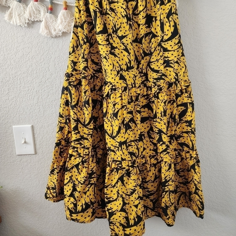 Farm Rio Spotted Bananas Puff One Shoulder Tiered Ruffle Midi Dress Beach S - Picture 6 of 13